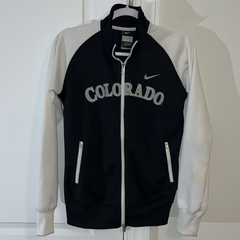 Women’s Colorado Rockies Baseball Black White Buffaloes Track Jacket M w/stains